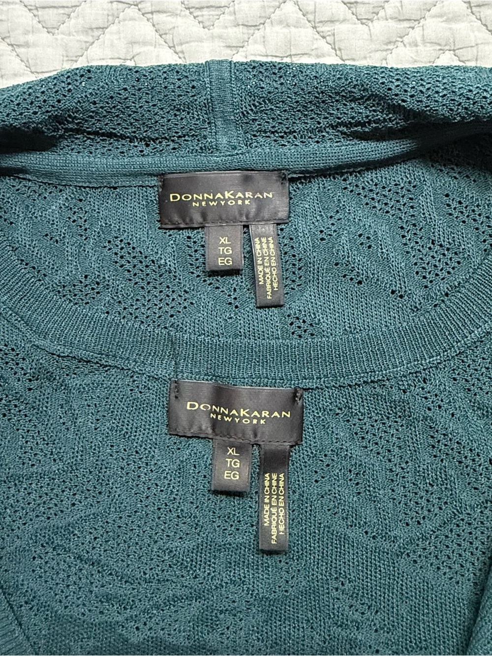 Donna Karan Two Piece Tank top and Cardigan Sweater in Teal Lace-Pattern